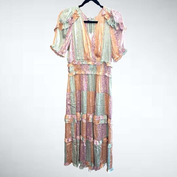 Size S Anthropologie Current Air Color Block Floral Midi Dress - Picture 1 of 10